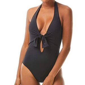 Vince Camuto Plunging Tie-Front Halter One-Piece Swimsuit